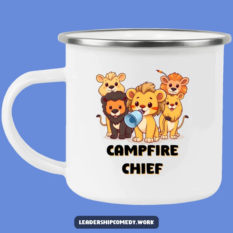Funny Lion Cub Megaphone Camping Mug: Trail Rallies - Rugged Funny Gift for Leaders