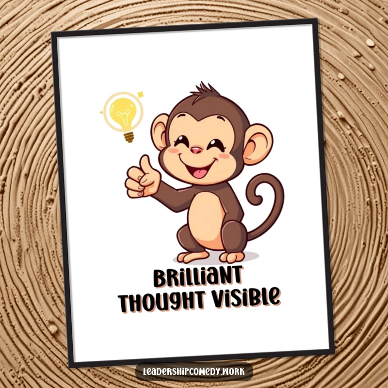 Funny monkey digital art print, with a glowing idea bubble, symbolizing creativity and smarts. Instant, humorous decor.