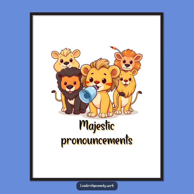 Funny Lion Cub Megaphone Digital Art: Instant Inspiration - Printable Funny Gift Decor