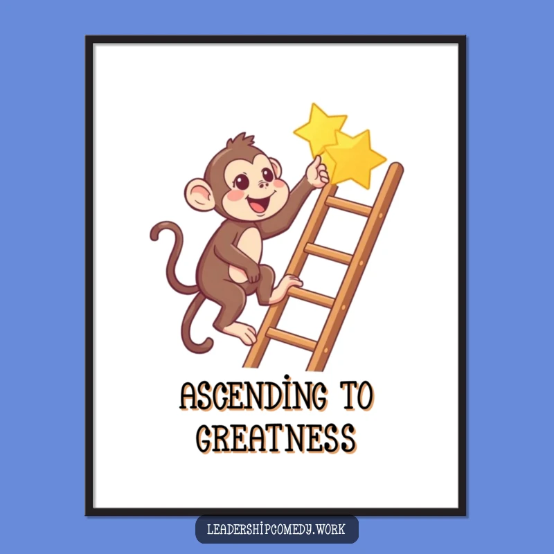 Funny Monkey Climbing Star Digital Print: Instant Humorous Wall Art