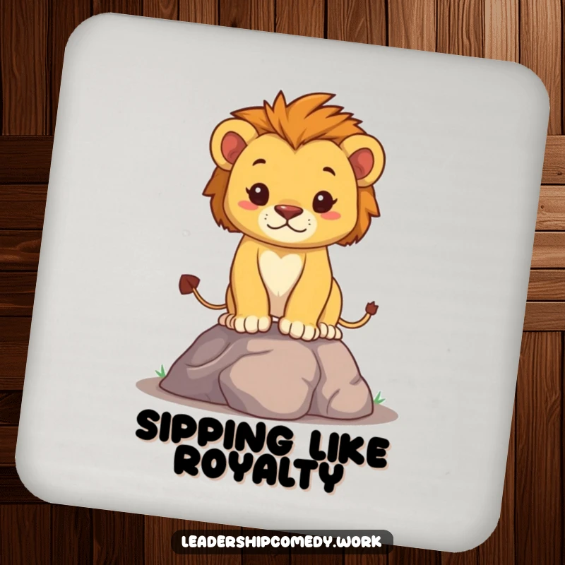 Funny lion cub coasters featuring a determined cub standing tall, protecting surfaces with brave spirit and playful pride, a stylish funny gift set.