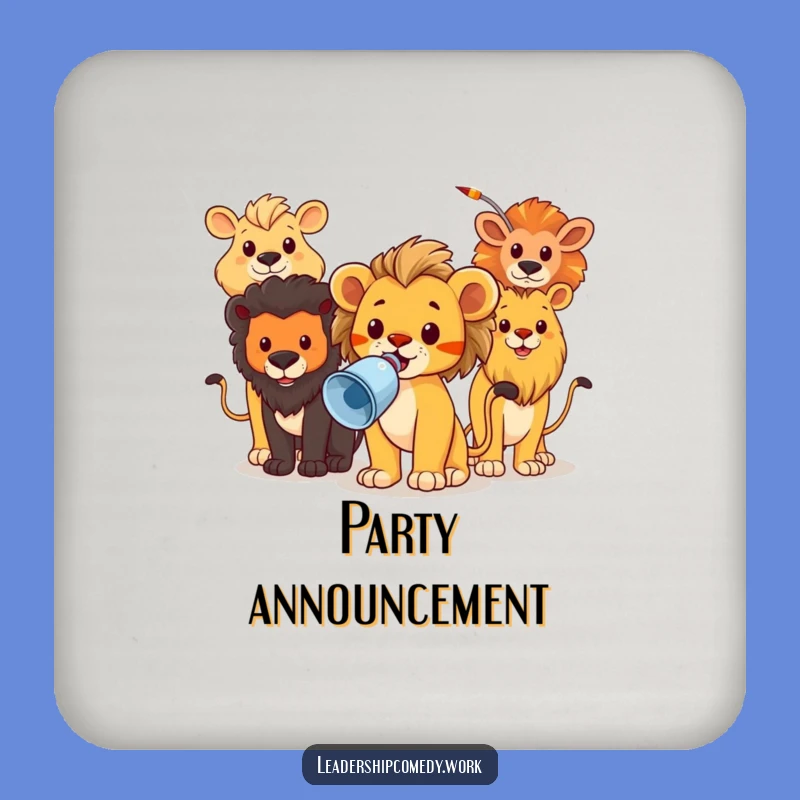 Funny Lion Cub Megaphone Coaster Set: Protect Surfaces with Authority - Unique Funny Gift