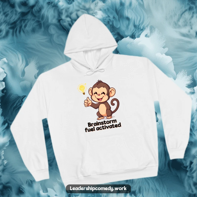 Funny monkey hoodie, with a glowing idea bubble, representing inspiration and warmth. An ideal gift for creative thinkers.