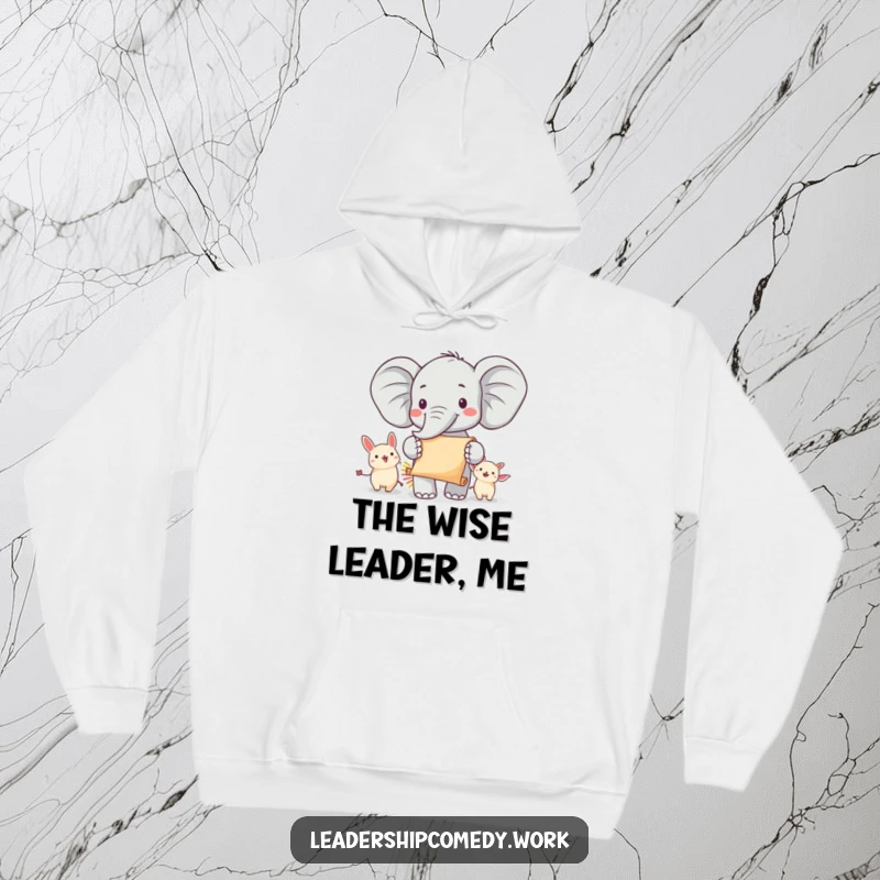 Funny elephant parade hoodie depicting a cheerful elephant leading animals with a scroll, offering cozy comfort and inspiring humor, a warm funny gift.