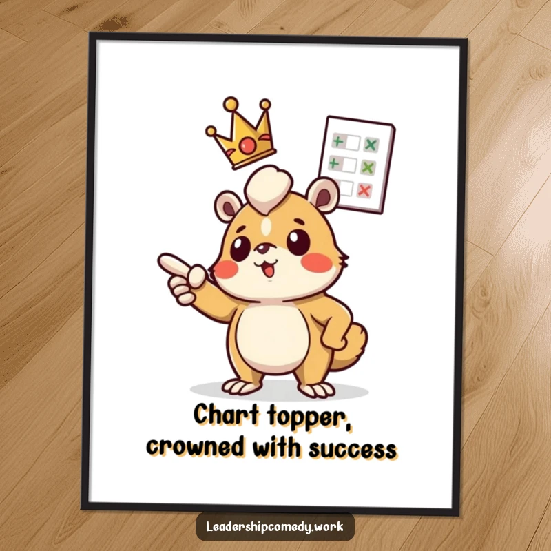 Funny Free Printable Wall Art: Determined creature wearing a tiny crown points at a floating chart, motivational and whimsical.
