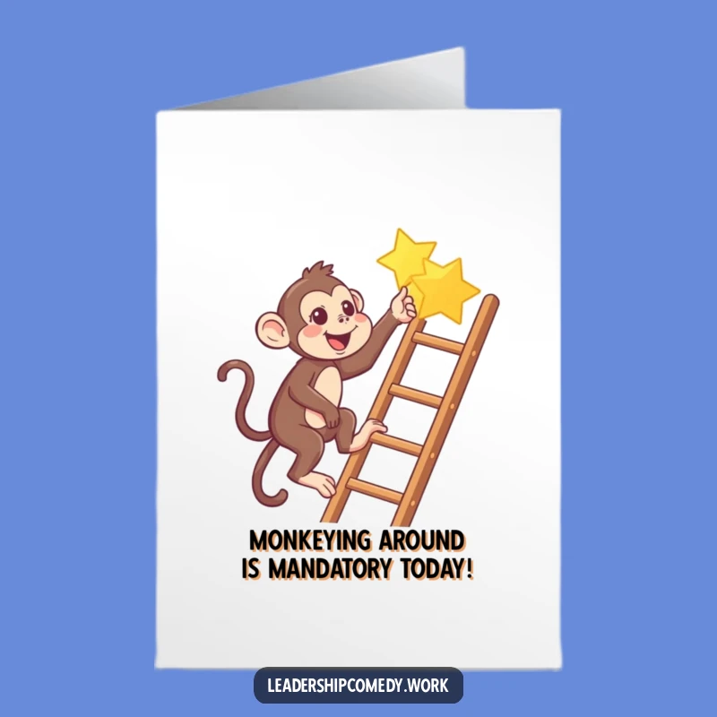 Free Printable Monkey Birthday Card: Funny Ladder Climb Star Wish Downloadable Gift