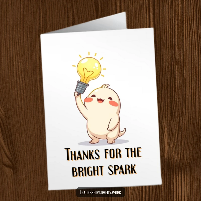 Funny Free Printable Thank You Card: Creature holding a glowing idea bulb, joyfully expressing thanks for a good idea.
