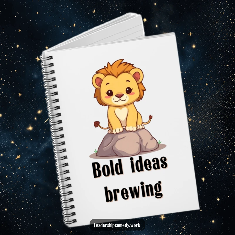 Funny lion cub notebook for documenting bold ideas, featuring a determined cub, a charming and funny gift for leaders and dreamers.