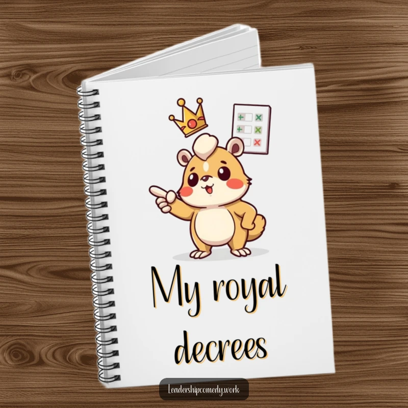 Funny notebook: A crowned creature determinedly points at a floating chart, perfect for planning and goal-setting with a humorous touch.
